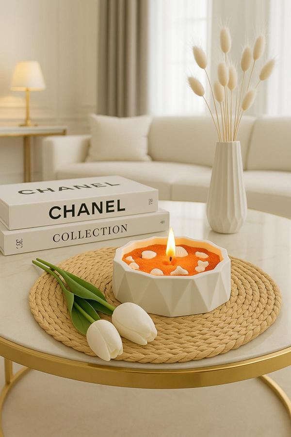 Neydin Home Premium Beton Kase İçinde Deniz Kabuklu İnci Kumu Mum - Image 1