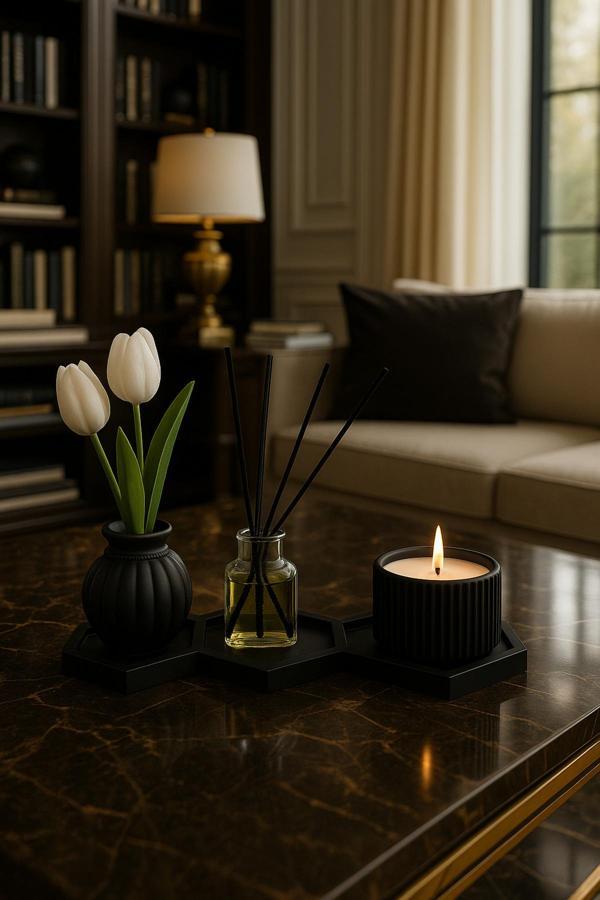 Neydin Home 6'lı Set Premium 3’lü Altlık Seti + Dekoratif Vazo, Okyanus Kokulu Mum ve Lüks Oda Kokusu - Image 1