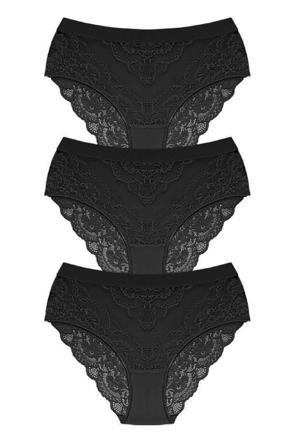 Dantelli Arkası Transparan Büyük Beden Bikini Külot 3'lü Paket-3 - Image 1