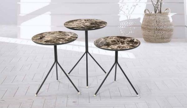 Zigon OSM117580 Yuvarlak Model Parlak Ahşap Mermer MDF Tabla Metal V Ayak El Yapı - Image 1