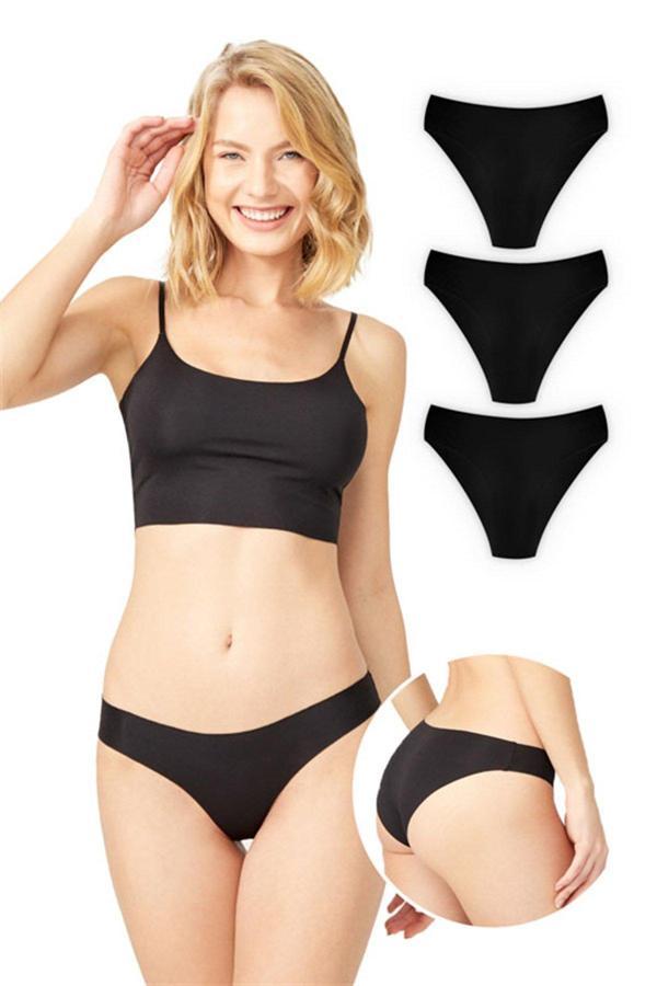 Basic İz Yapmayan Lazer Kesim Kadın Bikini Külot 3'lü Paket - 6 - Image 1