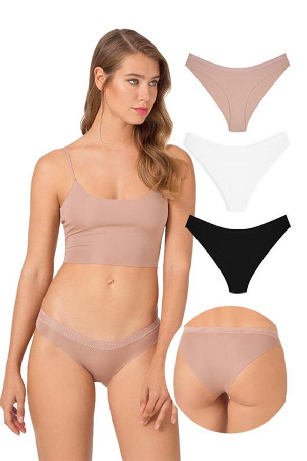 File Lastikli Lazer Kesim Bikini Külot 3'lü Paket - 3 - Image 1