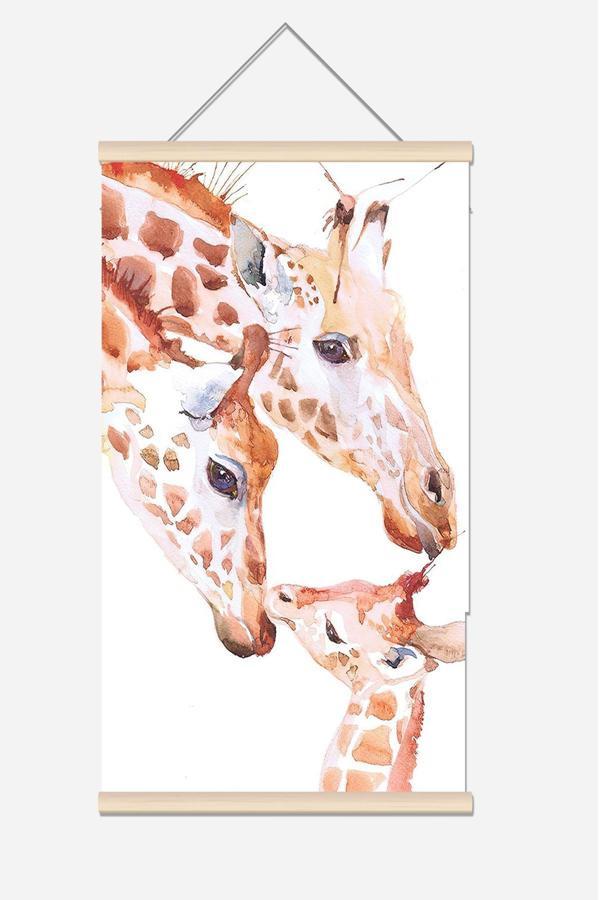 Morfil Sanat Atölyesi Zürafa Aiesi Sulubaoya Efektli Ip Askılı Kanvas Poster Tablo Duvar Dekoru - Image 1
