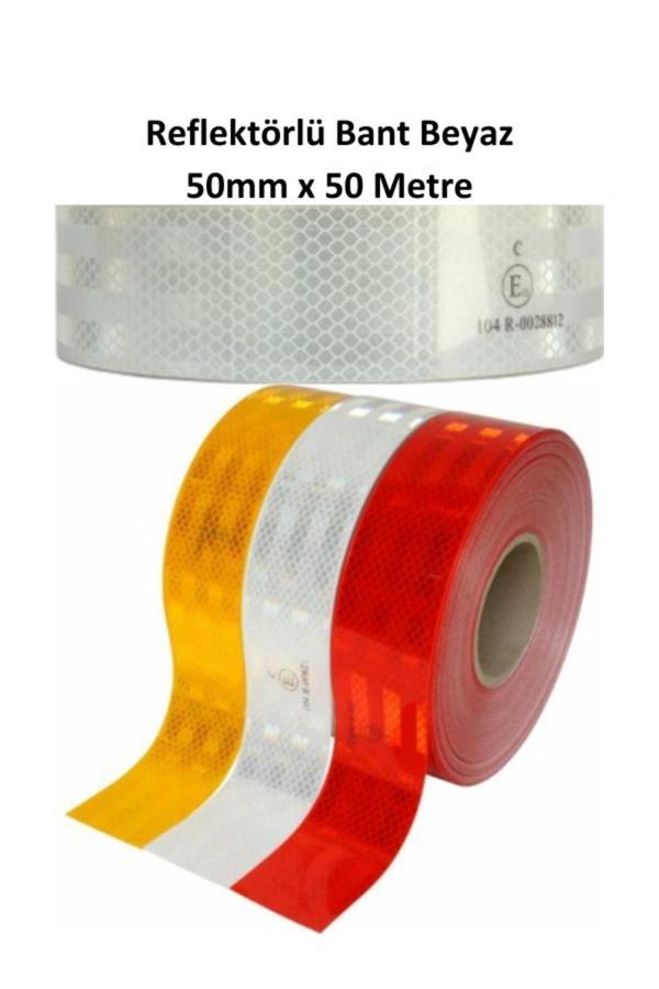 Platin Hırdavat Tüvtürk Onaylı Reflektörlü Fosforlu Şerit Bant Reflek Ikaz Bandı Beyaz 50Mm X 50 Metre 1 Top - Image 1