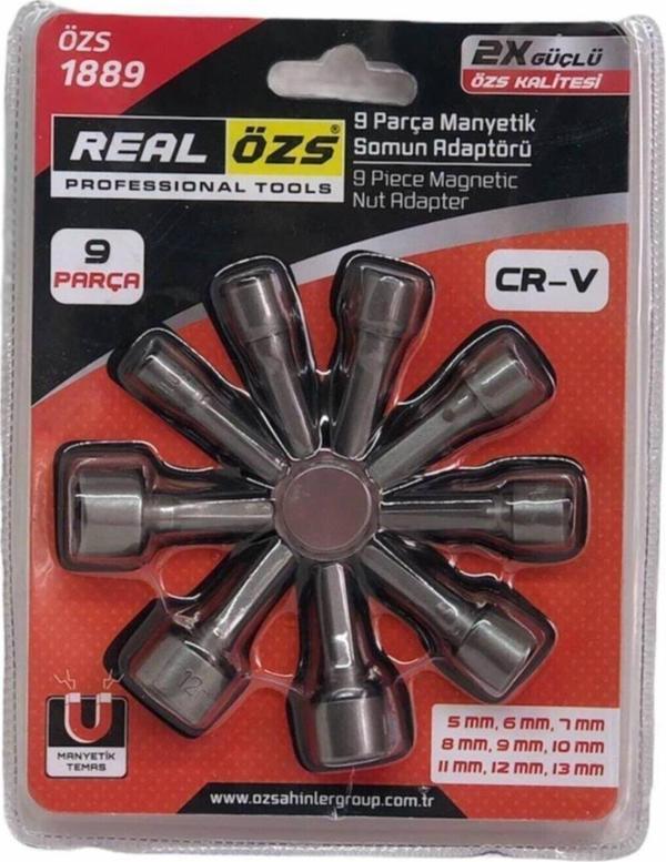Real Özs Manyetik Civata Somun Tutucu Bits Adaptörü Çatı Trapez Lokma 9 Parça - Image 1