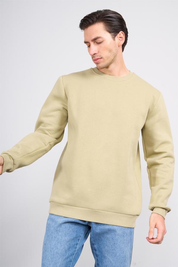 Çetinkaya Mentality 3036 3 İp Bisiklet Yaka Eski Yeşil Sweatshirt - Image 1