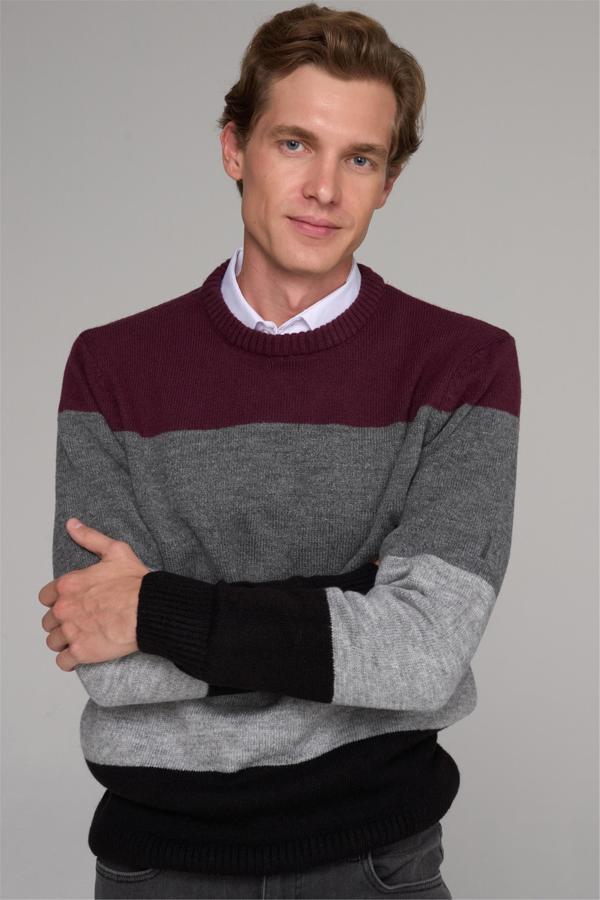 Çetinkaya Mentality 5270 Erkek Bisiklet Yaka Bloklu Akrilik Triko Mürdüm - Image 1