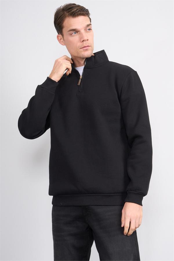 Çetinkaya Mentality 3907 3 İp Dik Yaka Siyah Sweatshirt - Image 1