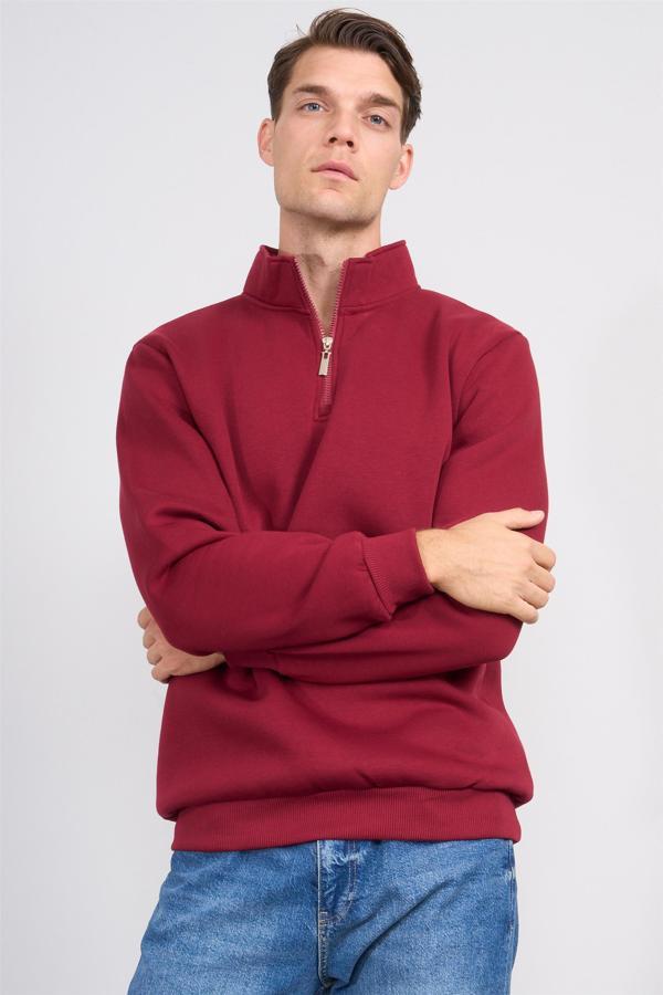 Çetinkaya Mentality 3907 3 İp Dik Yaka Bordo Sweatshirt - Image 1