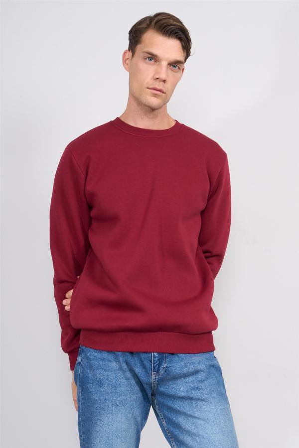 Çetinkaya Mentality 3036 3 İp Bisiklet Yaka Bordo Sweatshirt - Image 1