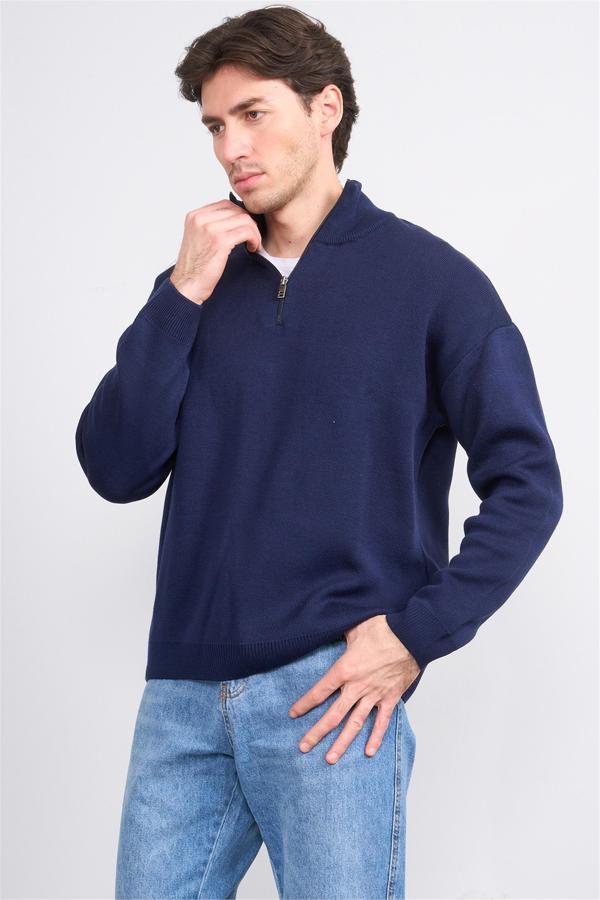 Çetinkaya Mentality 5292 Fermuarlı Dik Yaka 2/35 Akrilik Triko Lacivert - Image 1