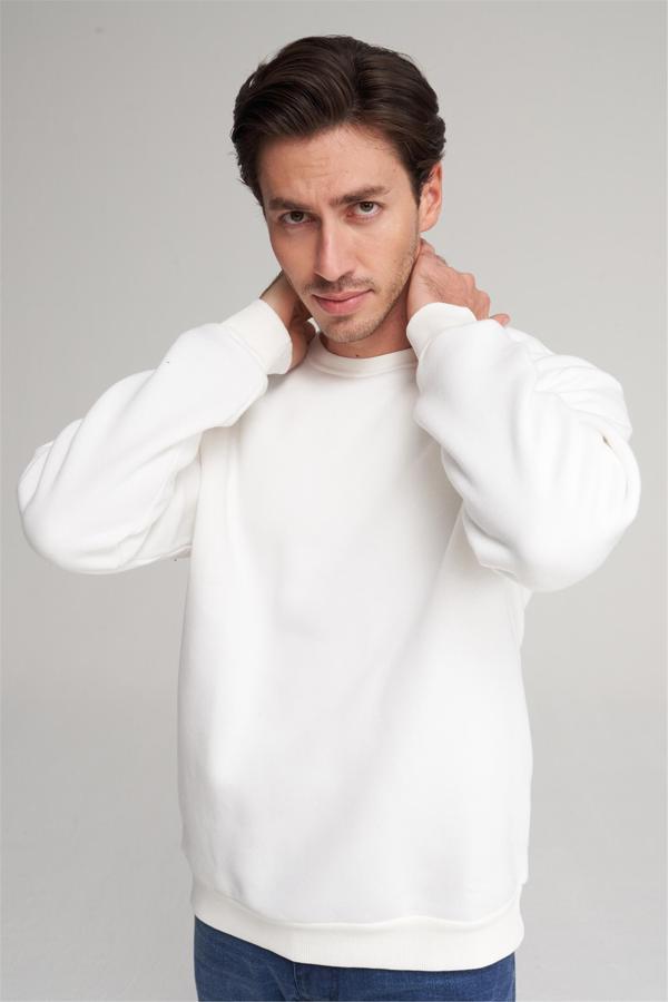 Çetinkaya Mentality 3036 3 İp Bisiklet Yaka Krem Sweatshirt - Image 1