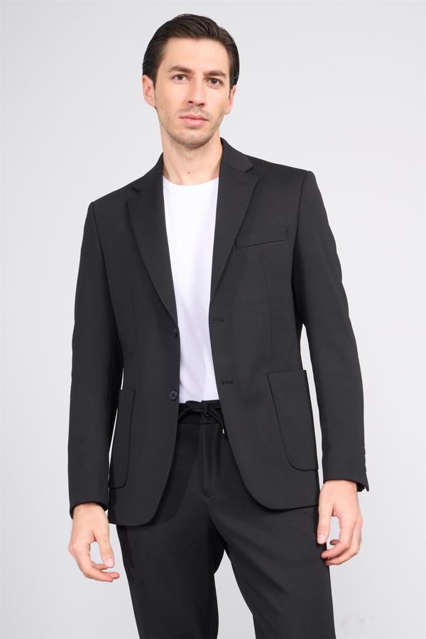 Mentality 9148 Erkek Mono Yaka Slimfit Takım Elbise Siyah - Image 1