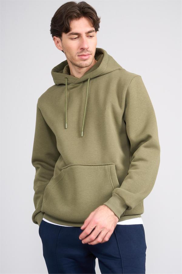 Çetinkaya Mentality 3035 3 İp Kapşonlu Haki Sweatshirt - Image 1