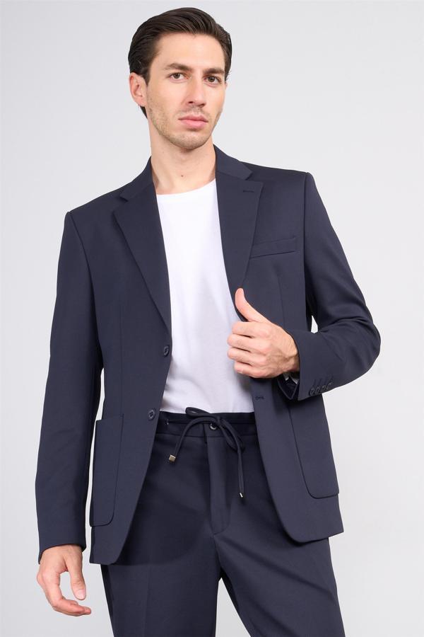 Mentality 9148 Erkek Mono Yaka Slimfit Takım Elbise Koyu Lacivert - Image 1