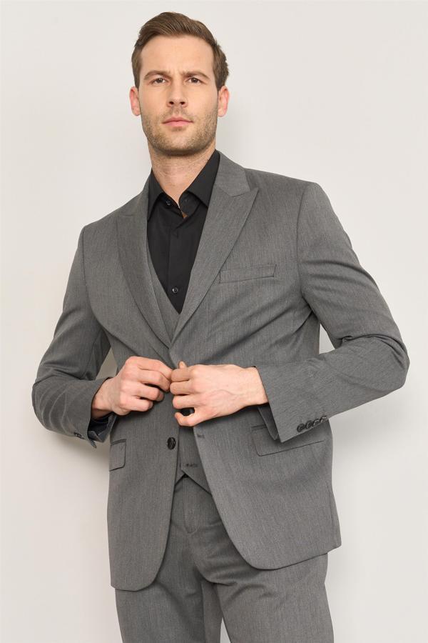 Çetinkaya Mentality 3448 Erkek Yunter Loco Slim Fit Yelekli Takım Elbise Gri - Image 1