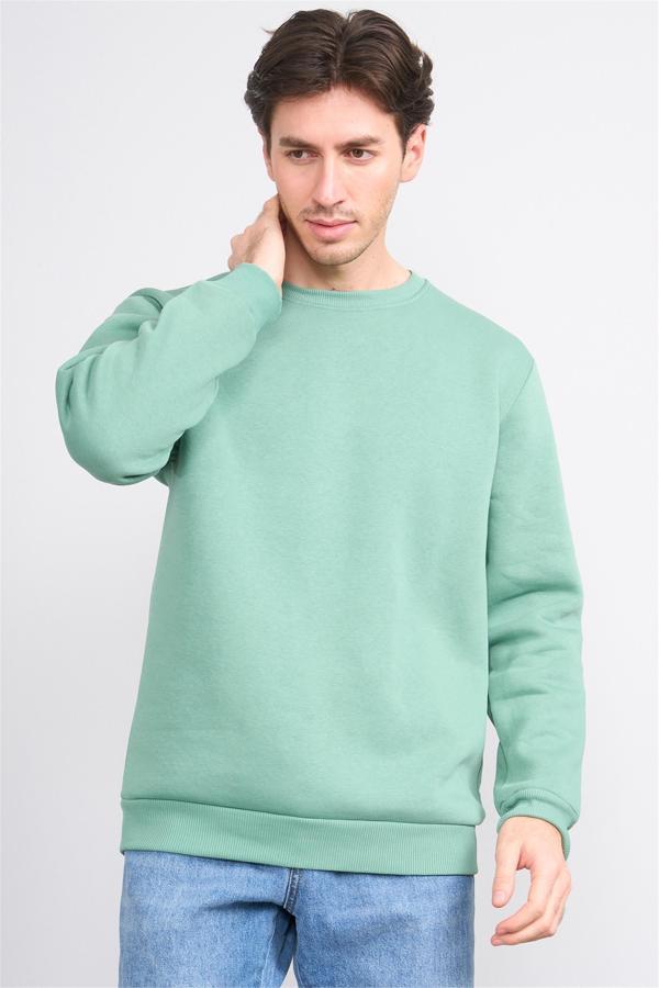 Çetinkaya Mentality 3036 3 İp Bisiklet Yaka Yeşil Sweatshirt - Image 1
