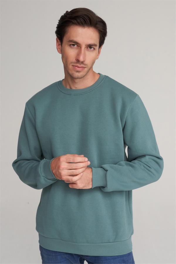 Çetinkaya Mentality 3036 3 İp Bisiklet Yaka Petrol Sweatshirt - Image 1