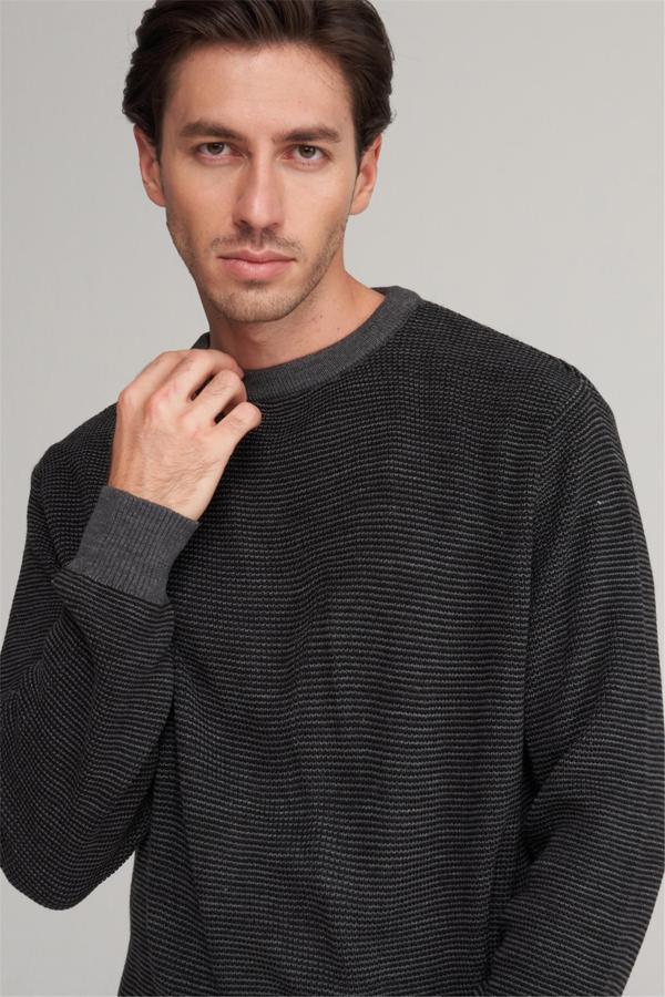 Çetinkaya Mentality 5272 Bisiklet Yaka 2/35 Akrilik Triko Koyu Gri-Lacivert - Image 1