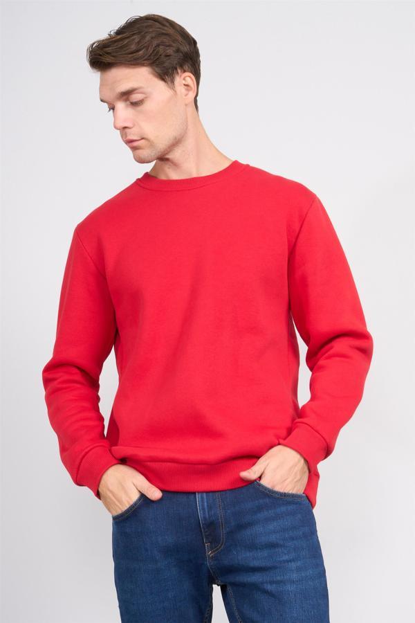 Çetinkaya Mentality 3036 3 İp Bisiklet Yaka Kırmızı Sweatshirt - Image 1