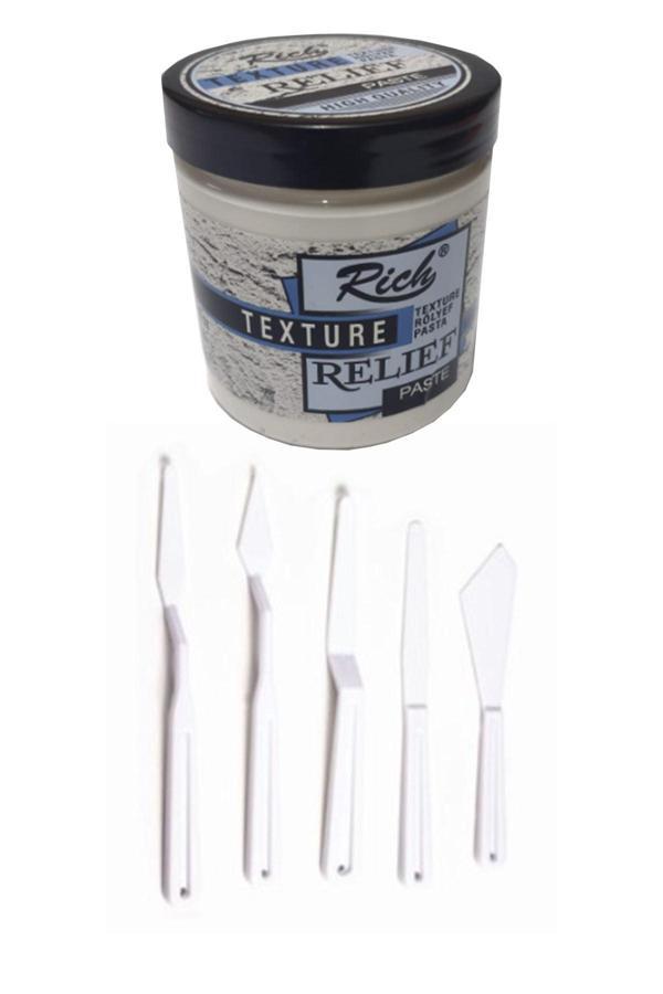 Rich Rölyef Pasta Texture 350 Gr Beyaz Spatula Plastik 5 Li Set - Image 1