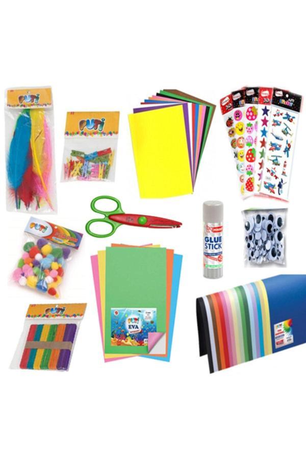 Puti Anaokulu Etkinlik Set-Sticker,Tüy,Mandal,Makas,Eva,Fon Kartonu,Elişi Kağıdı,Oynargöz,Çubuk,Stick - Image 1