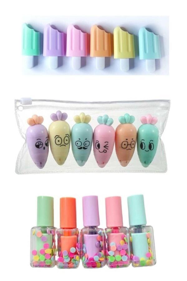 Stabilo Mini 3 Parça Fosforlu Kalemler Seti - Dondurma - Sevimli Havuç Ve Oje Fosforlu - Ege Fotokopi Seti - Image 1