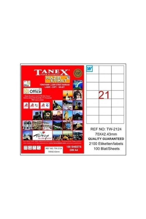 Tanex Lazer Etiket Tw-2124 100 A4 Sayfa Laser Etiket 70 X 42 Mm Boyutunda 1 A4 Sayfada 24 Etiket - Image 1