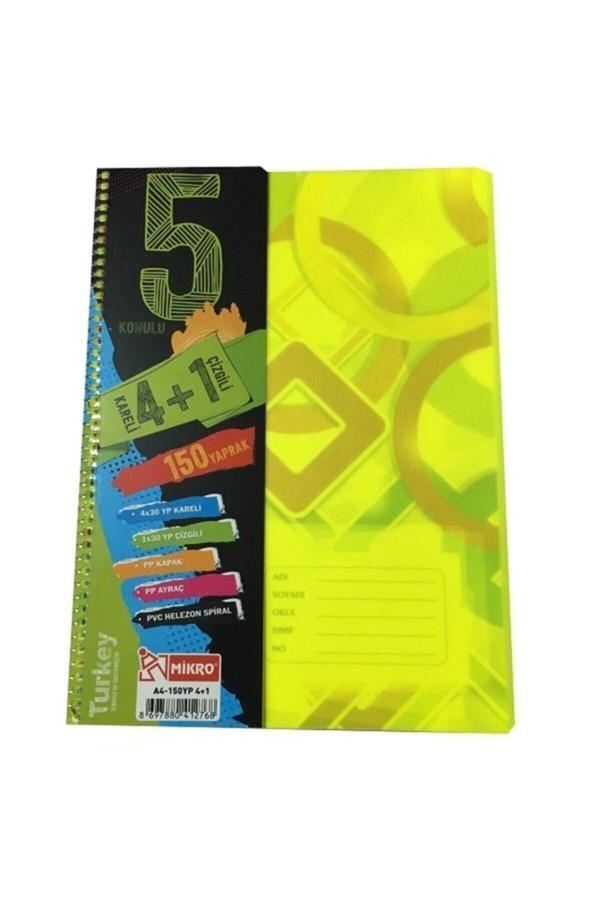 Mikro A4-150 Yaprak 4+1 Ayraçlı Konulu Defter Helezon Spiral - Image 1