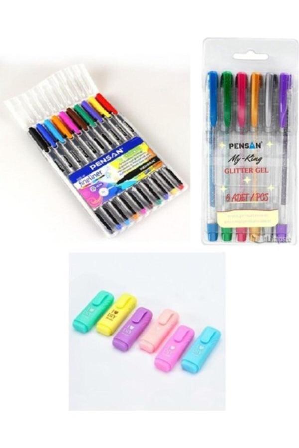 Pensan Simli Keçeli Fosforlu Kalem Seti - Image 1