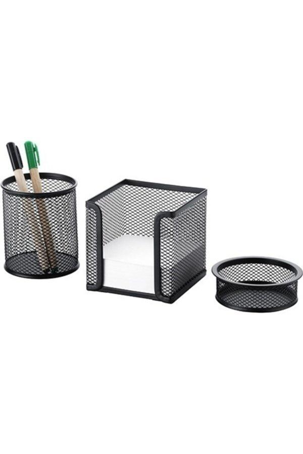 Cassa 3"Lü Masaüstü Set Siyah Tel Kalemlik, Ataşlık, Kağıtlık Fx - Image 1