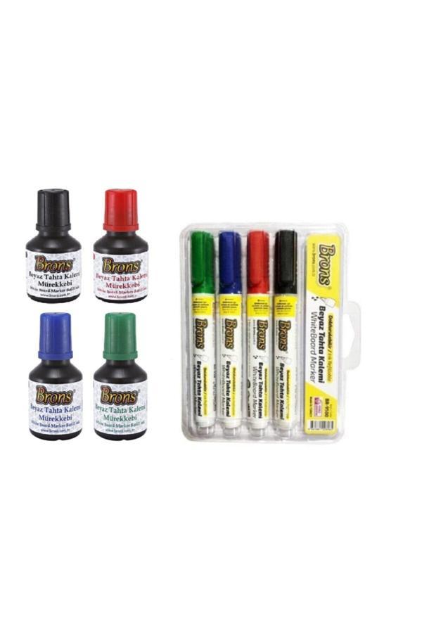 Brons 30 Cc Tahta Kalem Mürekkebi 4'Lü Set 4 Adet Mürekkep Ve 4 Adet Tahta Kalemi - Image 1