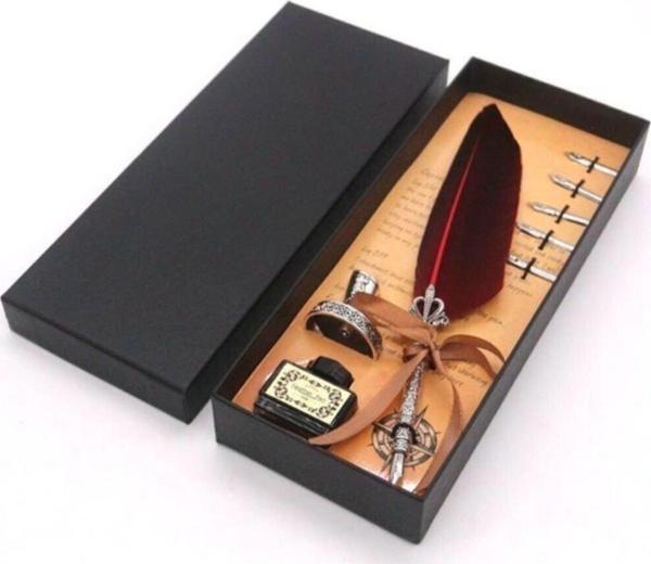 Vision Hediyelik Taçlı Kuş Tüyü Divit Kalem Seti Şarap - Image 1