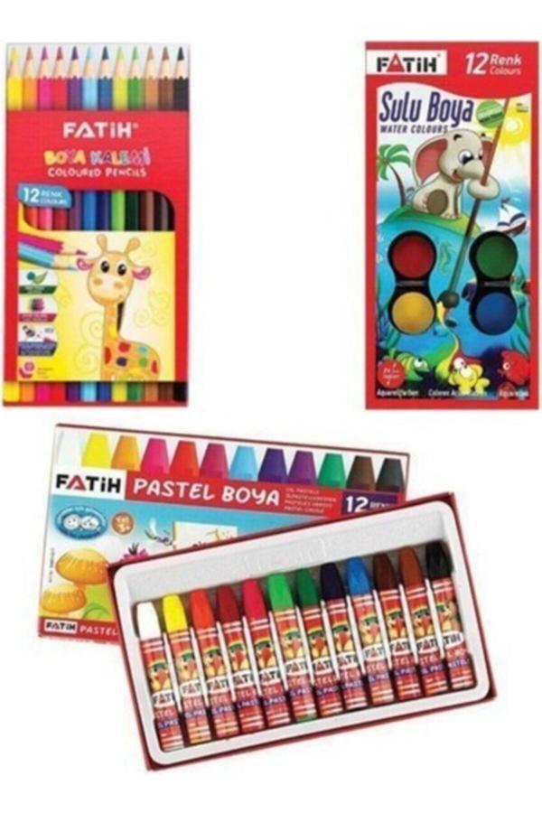 Fatih 12'Li Kuruboya + Suluboya + Pastel Boya Seti - Image 1