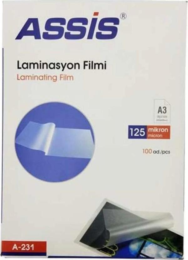Assis Laminasyon Filmi A3 125 Mic 100 Lü Şeffaf A-231 - Image 1
