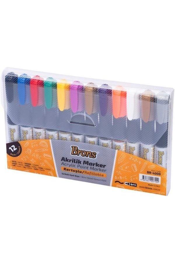 Brons Akrilik Marker Kalem Seti 12 Renk Br-4000 - Image 1