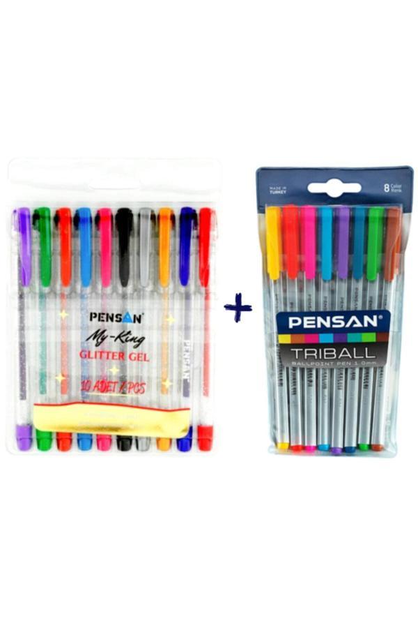 Pensan Triball 8 Li Tükenmez + My King 10 Lu Simli Jel Kalem - Image 1