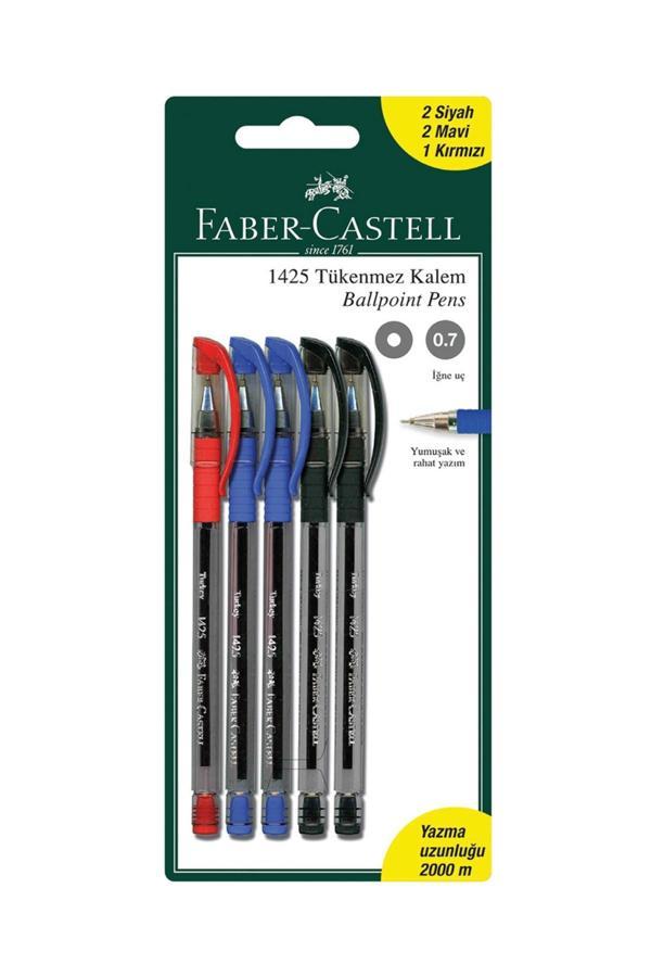 Faber Castell 5'Li Tükenmez Kalem Seti,2 Siyah,2 Mavi,1 Kırmızı Kalem İçerir - Image 1