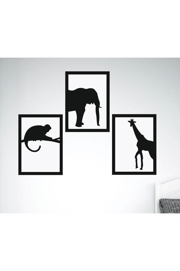 Dekor Treni Fil Zürafa Maymun Duvar Tablo Seti - Image 1