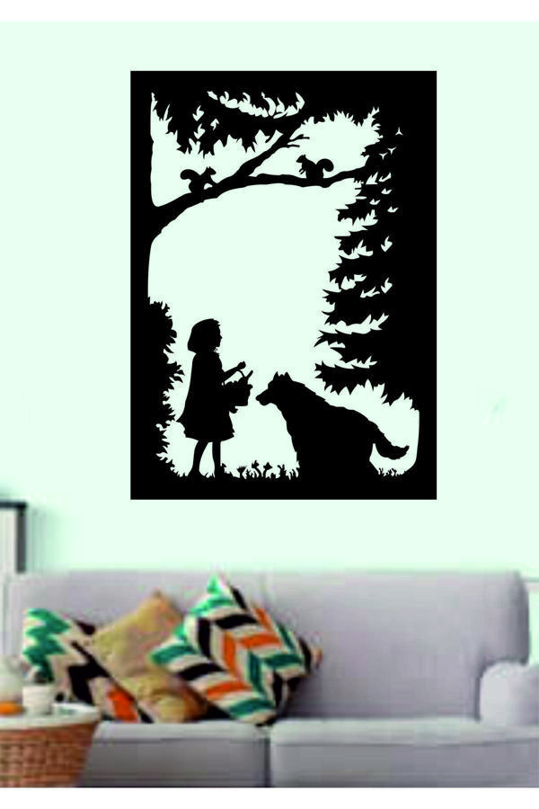 Dekor Treni Kırmızı Başlıklı Kız Ve Kurt Dekoratif Ahşap Tablo - Image 1