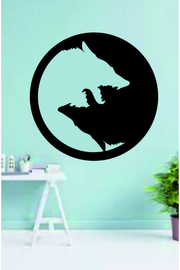 Dekor Treni Çift Başlı Kurt Dekoratif Ahşap Duvar Dekoru - Image 1