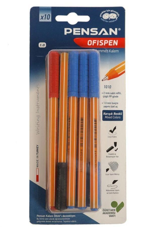 Pensan Tükenmez Kalem Office Pen 10 Lu 1010 Karışık Renkler - Image 1