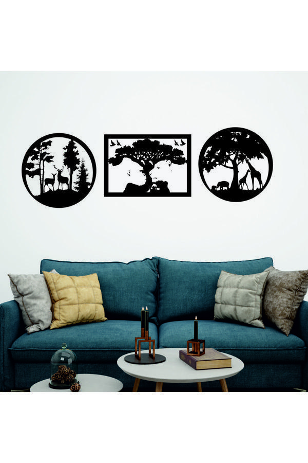 Dekor Treni Afrika Doğal Hayatı Dekoratif Ahşap Tablo Seti 3 Parça - Image 1