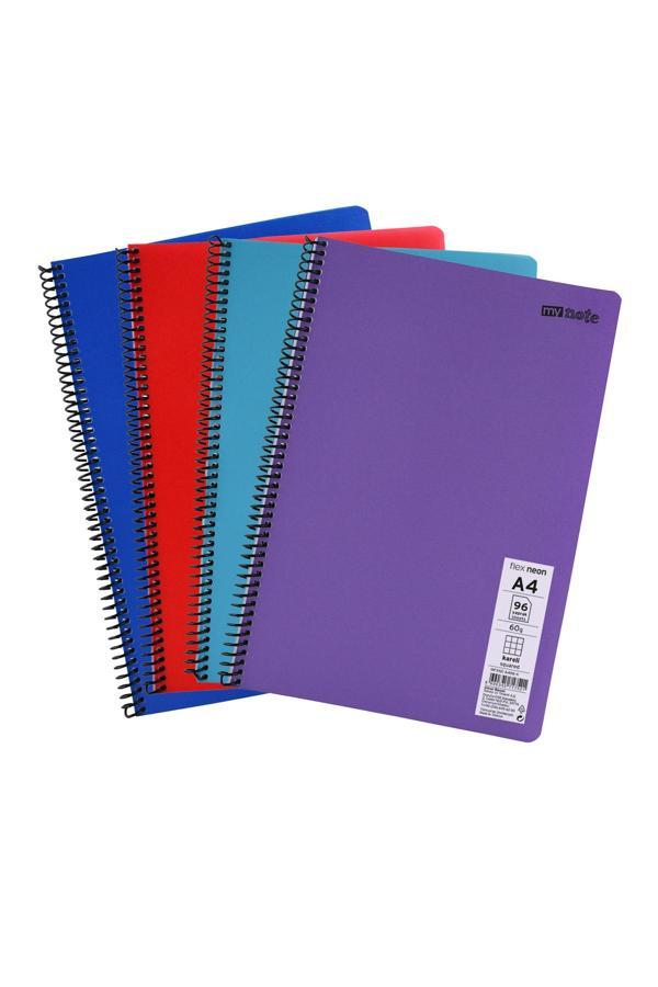 Mynote Flex Neon A4 Defter 96 Yaprak 2 Kareli 2 Çizgili Defter Seti - Image 1