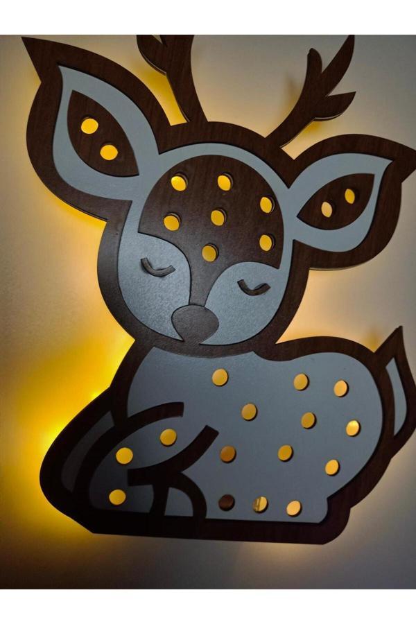 Dekor Treni Peri Ledli Ahşap Ceylan Çocuk-Genç Odası Gece Lambası - Image 1