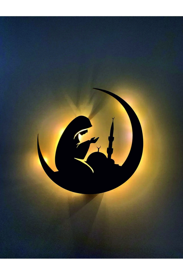 Dekor Treni Led Işıklı Dua Eden - Namaz Kılan Kız Ve Camii Duvar Dekoru Gece Lambası - Image 1