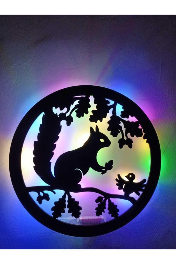 Dekor Treni Led Işıklı Sincap Ve Kuş Dekorlu Gece Lambası - Image 1