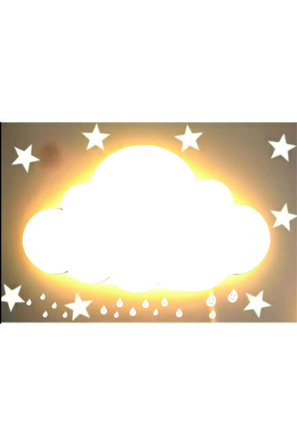 Dekor Treni Peri Ledli Sarı Işıklı Bulut Ve 9 Adet Yıldız Duvar Dekor Ürünü - Image 1