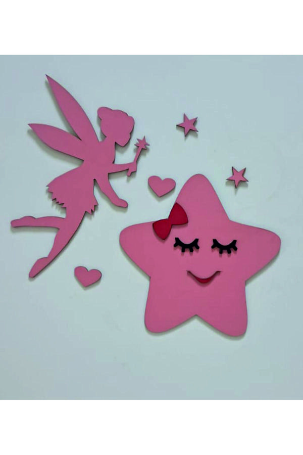 İlk Hediyem Peri Kızı Gülen Yıldız Kalp Ve Yıldız Çocuk - Bebek Odası Duvar Dekor Seti - Image 1