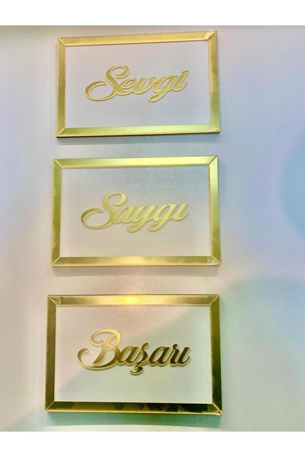 İlk Hediyem Gold Pleksili Saygı Sevgi Başarı 3'Lü Set - Image 1